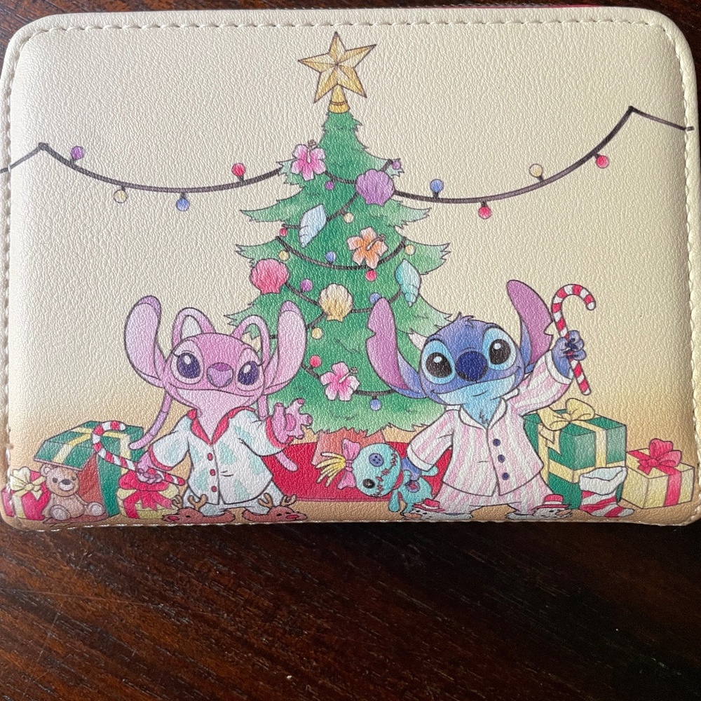 Loungefly Disney Stitch & Angel Holiday Tree Mini Zipper Wallet NWT Christmas